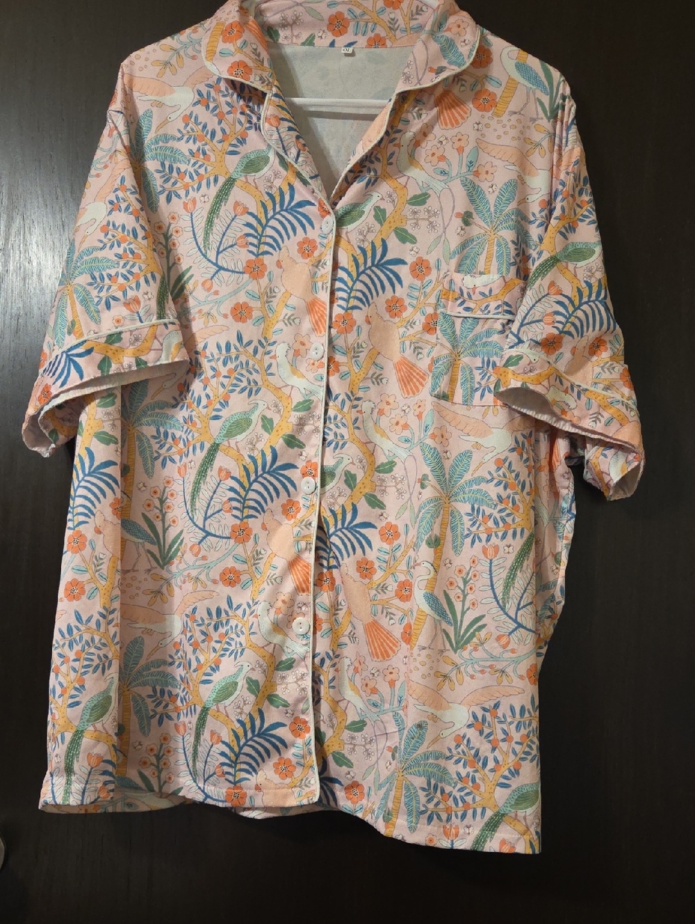 no brand name Plus Size Floral Pajama Top in pink/orange 4XL